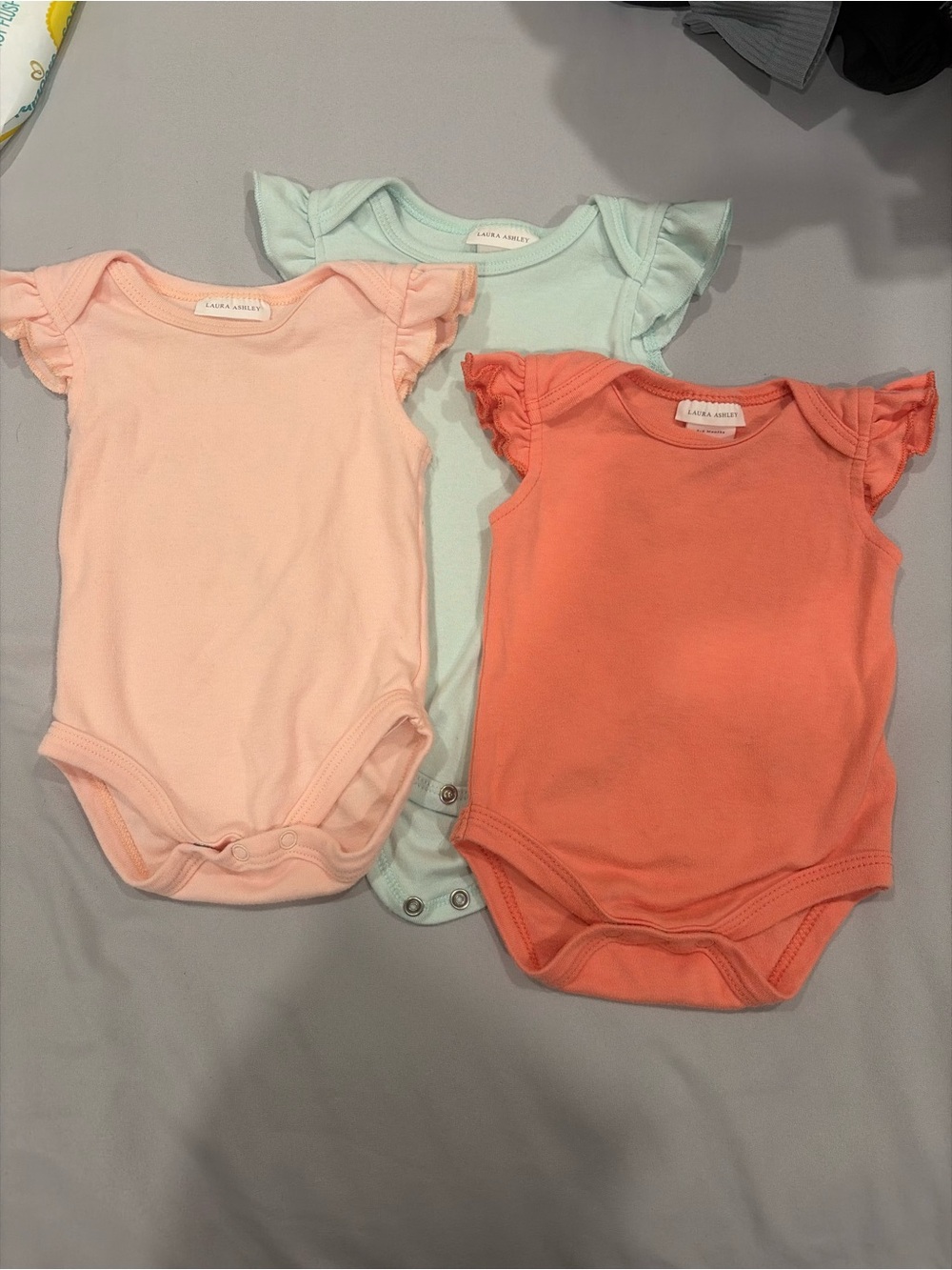 Laura Ashley Peach, Mint & Coral Ruffle-Sleeve Baby Bodysuits